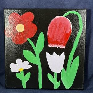 8"x8" "The Garden" Acrylic Painting By Kat Sanders Abstract Vibrant Folk Art